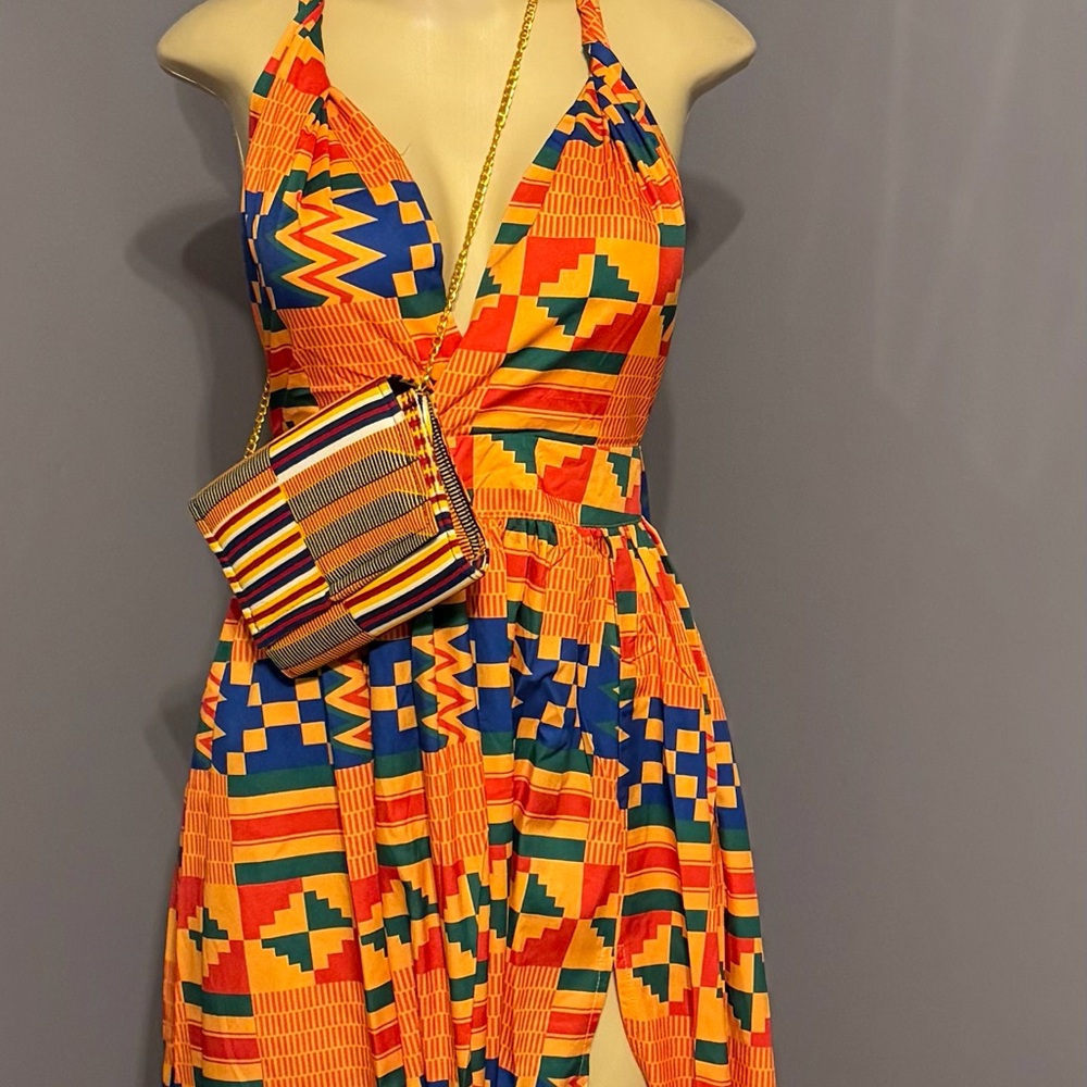 Vibrant Geometric Halter Dress